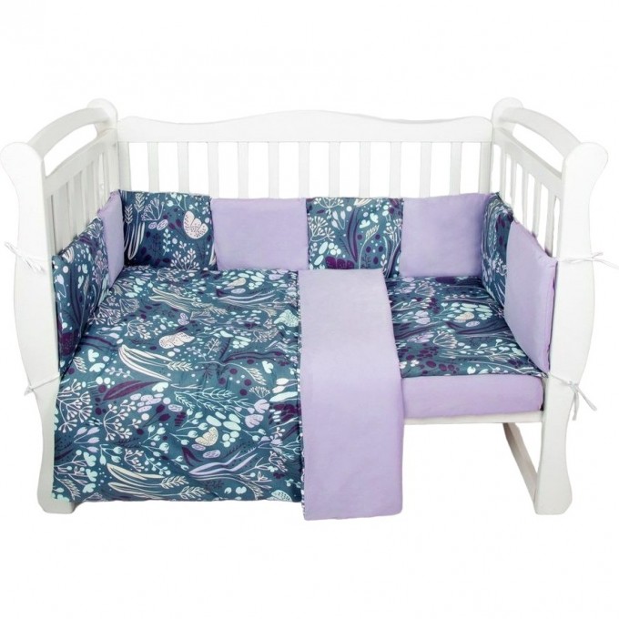 Бортик в кроватку AMAROBABY FLOWER DREAMS, 12 предметов, фиолетовый AMARO-3112-FD