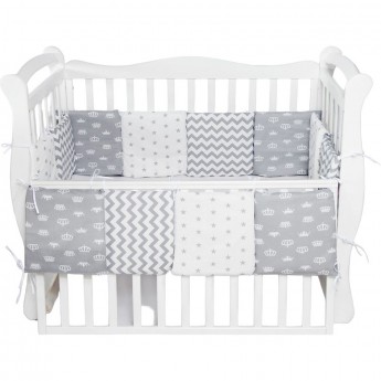Бортик в кроватку AMAROBABY ROYAL BABY 12 предметов (12 подушек-бортиков), бязь, серый Бортик в кроватку AMAROBABY ROYAL BABY 12 предметов (12 подушек-бортиков), бязь, серый