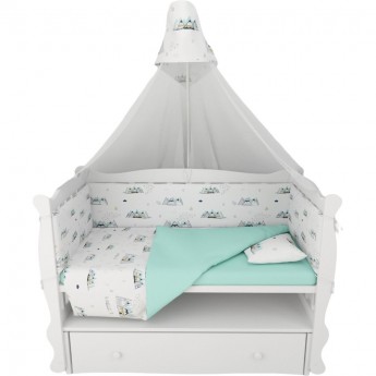 Бортик в кроватку на молнии (4 подушки-бортика) AMAROBABY Горы, белый/мята (перкаль) Бортик в кроватку на молнии (4 подушки-бортика) AMAROBABY Горы, белый/мята (перкаль)