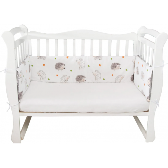 Бортик в кроватку на молнии (4 подушки-бортика) AMAROBABY КРОШКА EЖИК, белый/серый, поплин Бортик в кроватку на молнии (4 подушки-бортика) AMAROBABY КРОШКА EЖИК, белый/серый, поплин