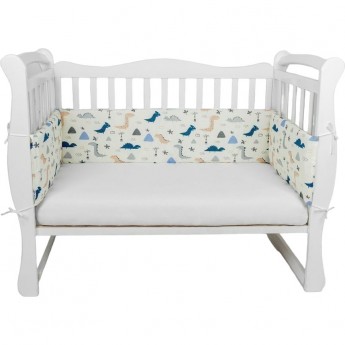 Бортик в кроватку на молнии (4 подушки-бортика) AMAROBABY LITTLE DINO, бежевый