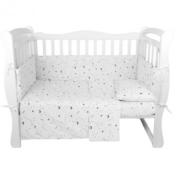 Бортик в кроватку на молнии (4 подушки-бортика) AMAROBABY STARS, белый Бортик в кроватку на молнии (4 подушки-бортика) AMAROBABY STARS, белый