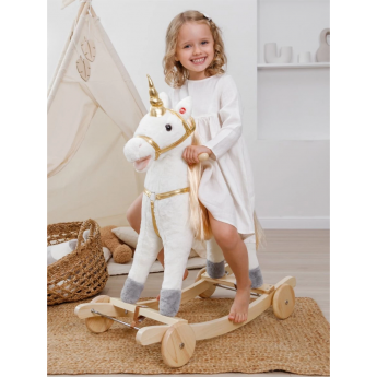 Единорог каталка-качалка AMAROBABY UNICORN, с колесами, белый/золотой