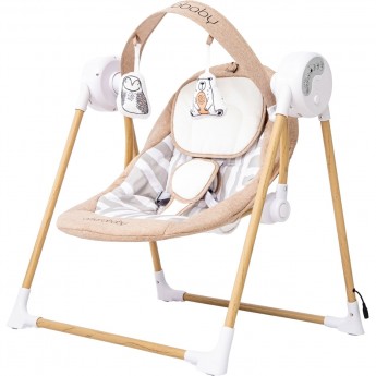 Электронные качели детские AMAROBABY WOODEN SWING, бежевые