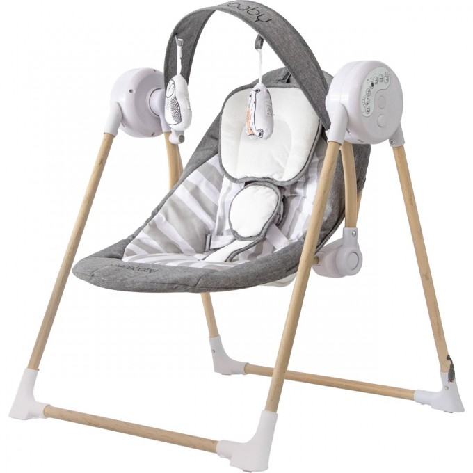 Электронные качели детские AMAROBABY WOODEN SWING, серые AB20-22WOOD/11