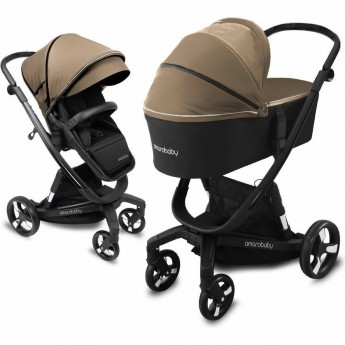 Коляска детская 2 в 1 с автоматическим тормозом AMAROBABY TUTUM, бежевый