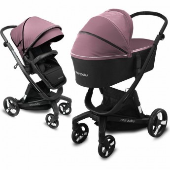 Коляска детская 2 в 1 с автоматическим тормозом AMAROBABY TUTUM, розовый