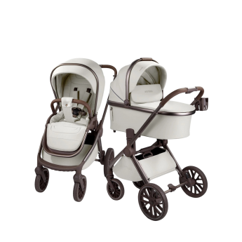 Коляска детская из экокожи 2в1 AMAROBABY MOTUS PREMIUM ECCO EXCLUSIVE молочный