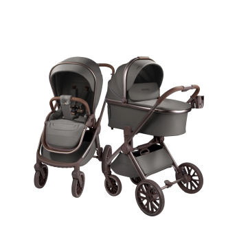 Коляска детская из экокожи 2в1 AMAROBABY MOTUS PREMIUM ECCO EXCLUSIVE серый