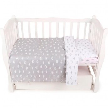 Комплект в кроватку 3 предмета AMAROBABY BABY BOOM КОРОНЫ серый, бязь