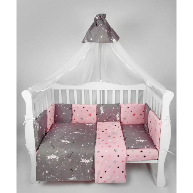 Комплект в кроватку 3 предмета AMAROBABY BABY BOOM PRINCESS серый/розовый AMARO-3003-Prin