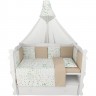 Комплект в кроватку AMAROBABY АБСТРАКЦИЯ, 15 предметов (3+12 подушек-бортиков), перкаль, белый/коричневый AMARO-3015-Abs