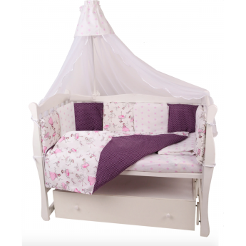 Комплект в кроватку AMAROBABY АМЕЛИ 18 предметов (6+12 подушек-бортиков), бязь, вишня/белый