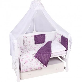 Комплект в кроватку AMAROBABY АМЕЛИ, 18 предметов, бязь, вишня/белый