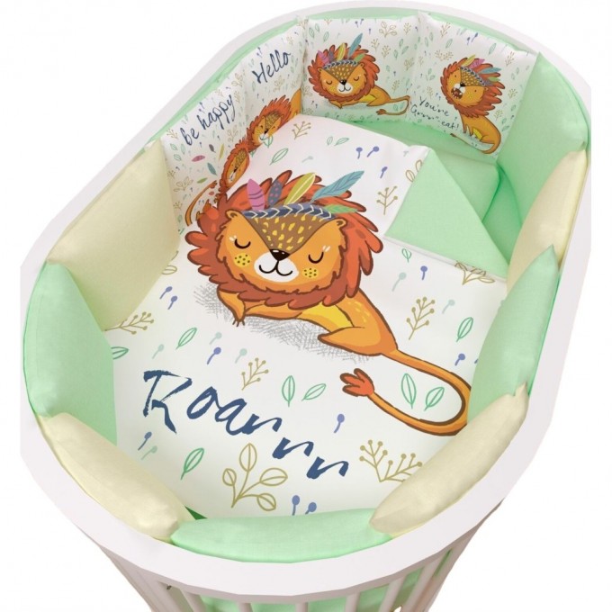 Комплект в кроватку AMAROBABY BABY LION, 17 предметов: 5+12 подушек, салатовый AB213017BL/14