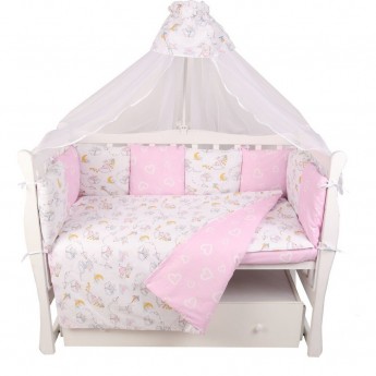 Комплект в кроватку AMAROBABY МЫШАТА В ОБЛАКАХ, 15 предметов (3+12 подушек-бортиков), поплин