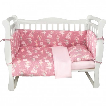 Комплект в кроватку AMAROBABY НЕЖНЫЙ ТАНЕЦ, 4 предмета (3+4 подушки-бортика), поплин, розовый