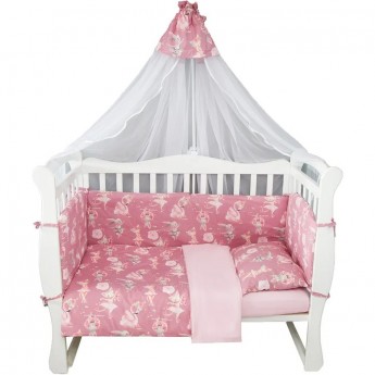 Комплект в кроватку AMAROBABY НЕЖНЫЙ ТАНЕЦ, 7 предметов (6+4 подушки-бортика на молнии), розовый, поплин