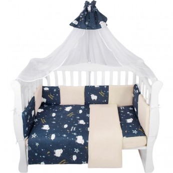 Комплект в кроватку AMAROBABY PREMIUM GALAXY, 18 предметов (6+12 подушек-бортиков), синий