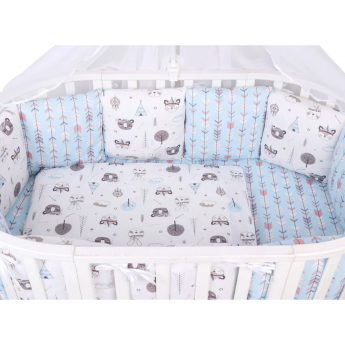 Комплект в кроватку AMAROBABY PREMIUM ИНДЕЙЦЫ, 18 предметов (6+12 подушек-бортиков), бязь