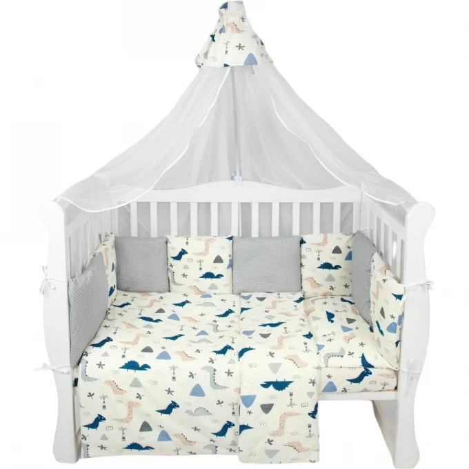 Комплект в кроватку AMAROBABY PREMIUM LITTLE DINO, 18 предметов (6+12 подушек-бортиков), бежевый/серый AMARO-3018-LD Комплект в кроватку AMAROBABY PREMIUM LITTLE DINO, 18 предметов (6+12 подушек-бортиков), бежевый/серый AMARO-3018-LD