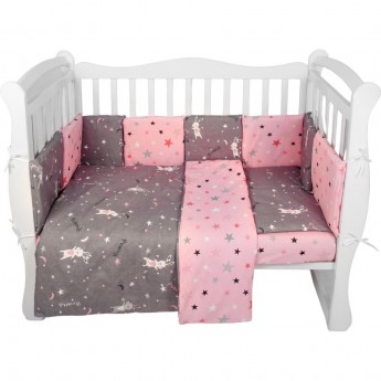 Комплект в кроватку AMAROBABY PRINCESS, 15 предметов (3+12 подушек-бортиков), серый/розовый