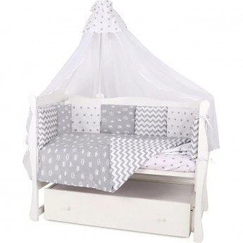 Комплект в кроватку AMAROBABY ROYAL BABY, 15 предметов (3+12 подушек-бортиков), бязь, серый