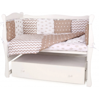 Комплект в кроватку AMAROBABY ROYAL BABY 15 предметов (3+12 подушек-бортиков) коричневый (бязь)