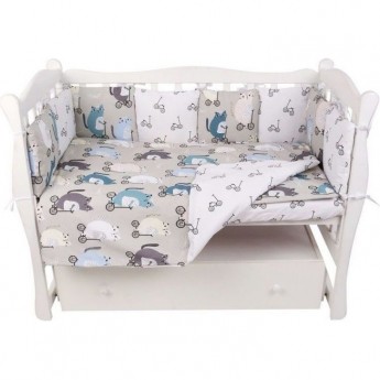 Комплект в кроватку AMAROBABY ВЕЛОСИПЕДИСТЫ, 15 предметов (3+12 подушек-бортиков), поплин