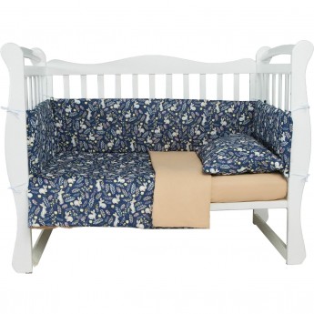 Комплект в кроватку AMAROBABY ЗАЙЧИКИ, 4 предмета (3+4 подушки-бортика), бязь, синий