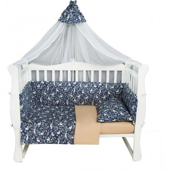 Комплект в кроватку AMAROBABY ЗАЙЧИКИ, 7 предметов (6+4 подушки-бортика на молнии), синий, бязь