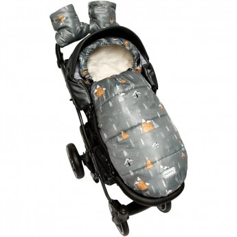 Конверт зимний меховой AMAROBABY SNOWY TRAVEL ГОРЫ, серый, 105 см