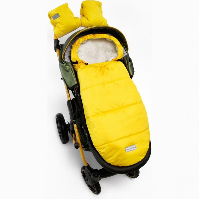 Конверт зимний меховой AMAROBABY SNOWY TRAVEL, желтый, 85 см AMARO-6102-STZ