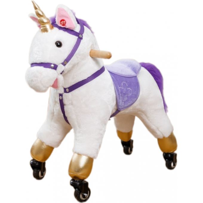 Лошадка каталка AMAROBABY FUNNY HORSE на колесах белый/фиолетовый, 60х29х57 см AMARO-28FH-BeFi