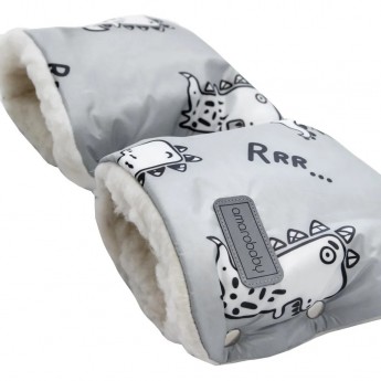 Муфты-варежки на ручку коляски AMAROBABY SNOWY TRAVEL ДИНОЗАВРЫ, серые