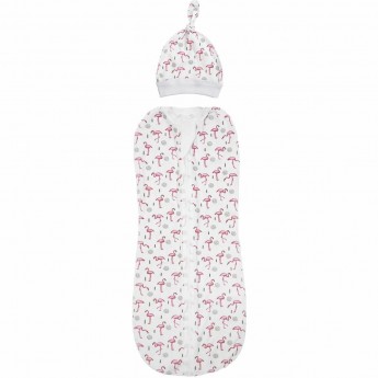 Пеленка (кокон на молнии) с шапочкой AMAROBABY SOFT HUGS Фламинго, белый, р-р 56-68 Пеленка (кокон на молнии) с шапочкой AMAROBABY SOFT HUGS Фламинго, белый, р-р 56-68