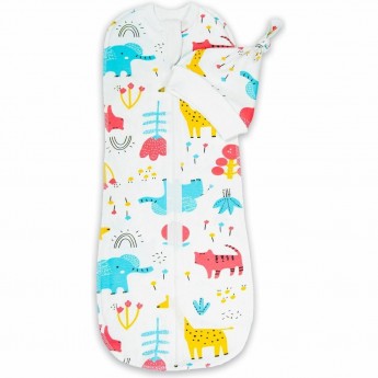 Пеленка (кокон на молнии) с шапочкой AMAROBABY SOFT HUGS Зоопарк р-р 56-68 Пеленка (кокон на молнии) с шапочкой AMAROBABY SOFT HUGS Зоопарк р-р 56-68