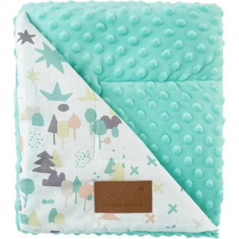 Плед AMAROBABY РАСТЕМ ВМЕСТЕ, АСТРАКЦИЯ, хлопок/minky, белый/мята, 95х85 см