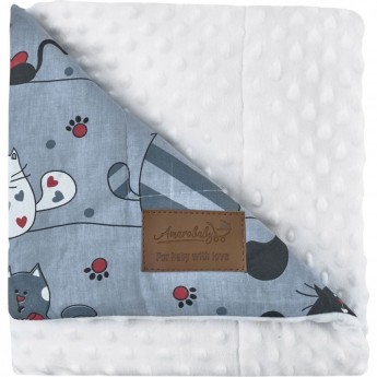 Плед AMAROBABY РАСТЕМ ВМЕСТЕ, КОТИКИ, хлопок/minky, 95х85 см
