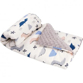 Плед AMAROBABY РАСТЕМ ВМЕСТЕ, LITTLE DINO, хлопок/minky, бежевый/серый, 95х85 см