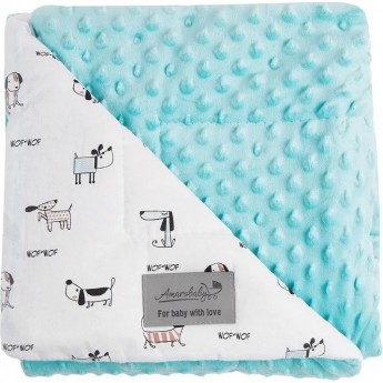 Плед AMAROBABY РАСТЕМ ВМЕСТЕ, СОБАЧКИ, хлопок/minky, белый/мятный, 95х85 см