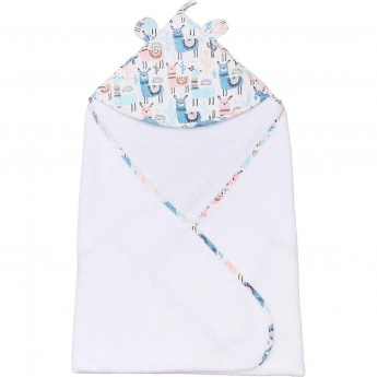 Полотенце детское с уголком AMAROBABY CUTE LOVE ЛАМЫ, белое