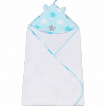 Полотенце детское с уголком AMAROBABY CUTE LOVE НЕБО В ЗВЕЗДАХ, голубое/белое
