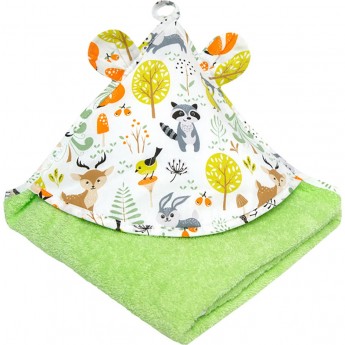 Полотенце детское с уголком AMAROBABY CUTE LOVE ЗВЕРЯТА, зелёное, 90х90 см