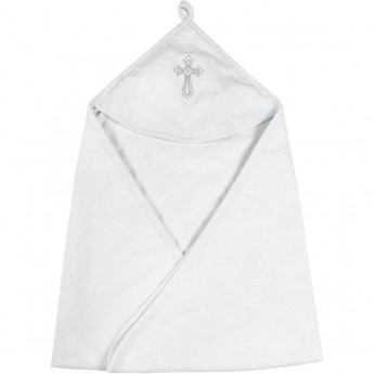 Полотенце детское с уголком AMAROBABY LITTLE ANGEL SILVER с кружевом, белое, 90х90 см