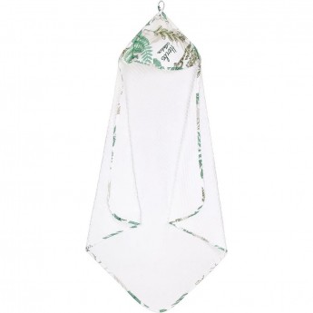 Полотенце детское вафельное с уголком AMAROBABY WAFFLE ПАПОРОТНИКИ, белое, 90х90 см