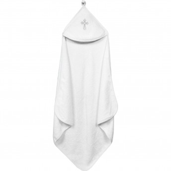 Полотенце крестильное с уголком AMAROBABY LITTLE ANGEL SILVER, белое, 90х90 см