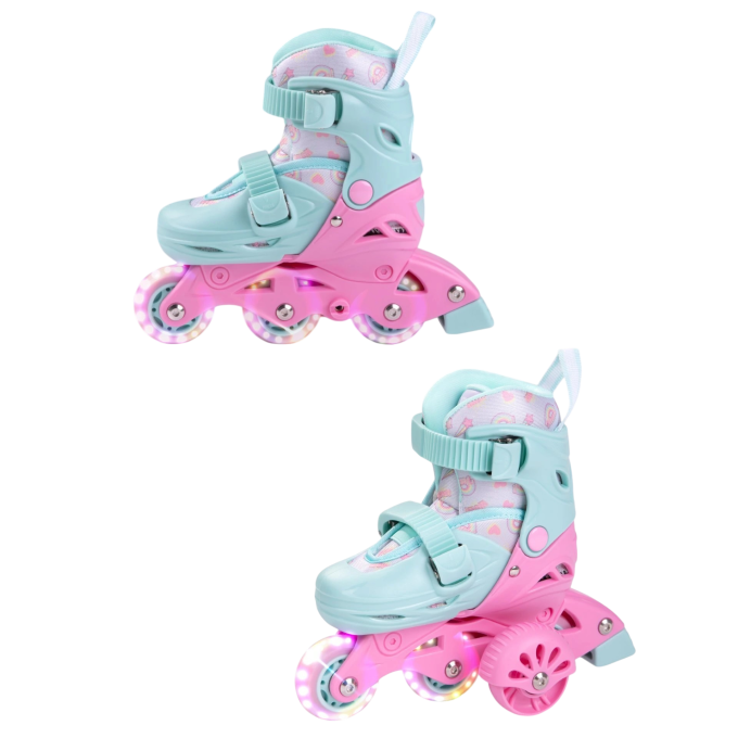 Ролики AMAROBABY GLIDE раздвижные со светящимися колесами и защитой, розовый/бирюзовый, размер 33-36 AB23-35TN/0618-33