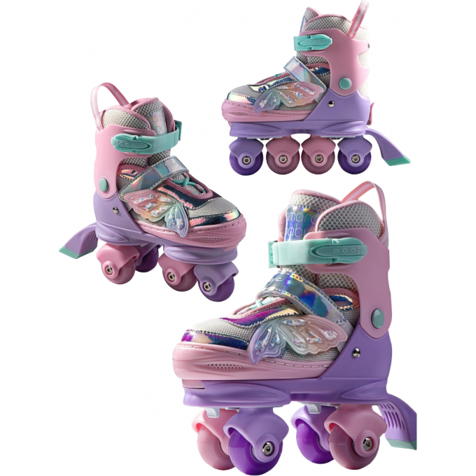 Ролики AMAROBABY MAGIC многофункциональные 3 в 1 со светящимися колесами, сиреневый/розовый/мятный, размер 31-34 AB25-35MC/170632-31