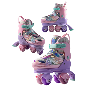 Ролики AMAROBABY MAGIC многофункциональные 3 в 1 со светящимися колесами, сиреневый/розовый/мятный, размер 31-34